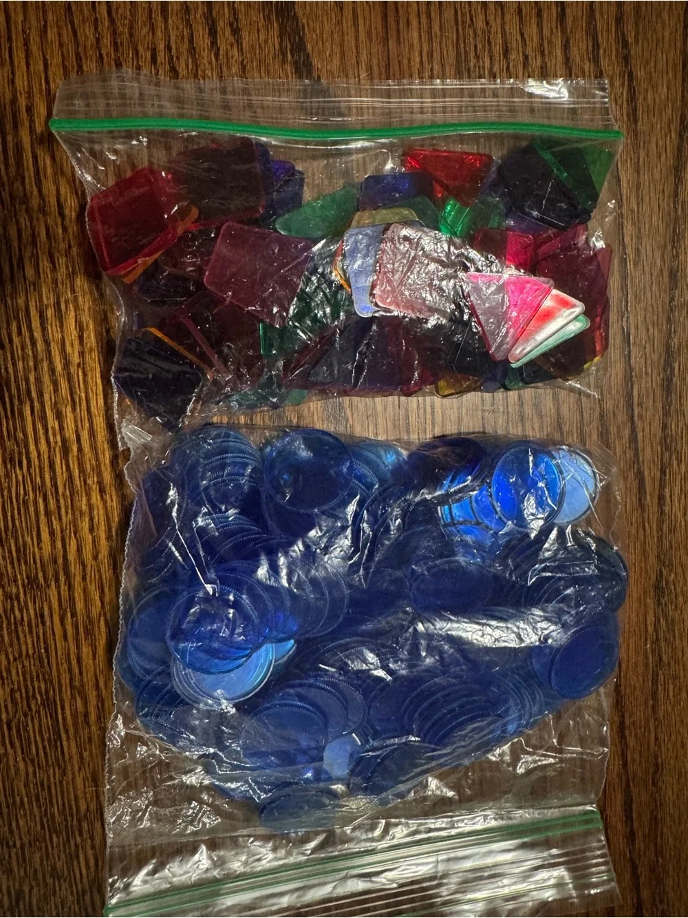 Bag of Assorted Plastic Game Chips BINGO markers - Blue + Multicolor